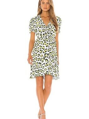 Diane Von Furstenberg Womens Emilia Short Sleeve Summer Leopard Sulphur